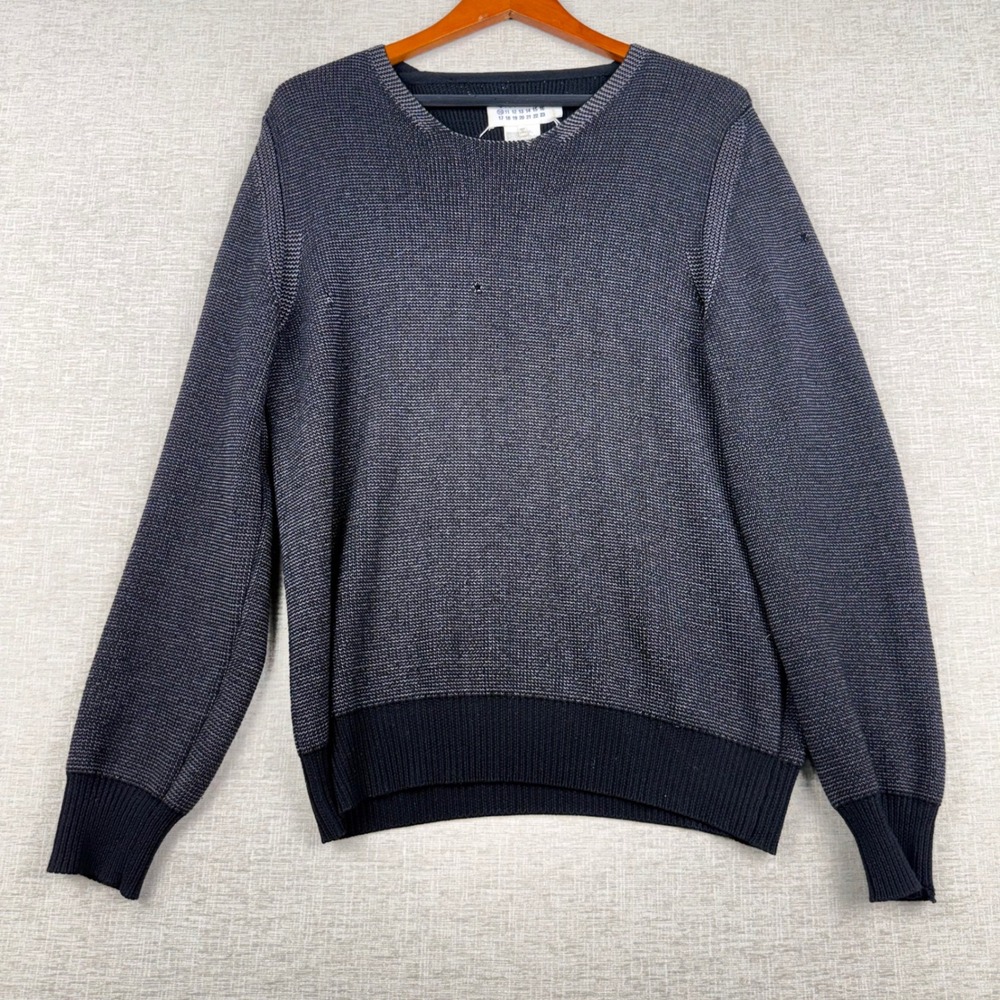 Maison Margiela 10 Mens M Navy Grey Distress Knit Crew Neck Sweater Italy Made